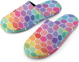 Generic Colorful Hex Pattern Mens Slippers Warm Non-Slip Houes Shose Spa Slipper for Home Bedroom