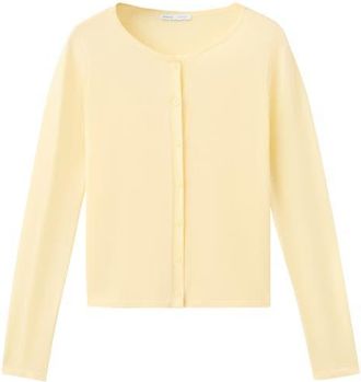 Mango Fine Knit Crewneck Cardigan in Pastel Yellow at Nordstrom, Size X-Small
