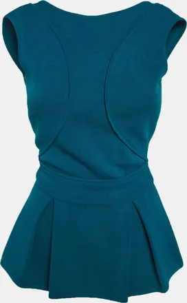 Elie Saab Blue Ponte Knit Backless Peplum Top