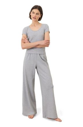 Pact Organic Cotton Pointelle Wide Leg Pant in Heather Grey at Nordstrom, Size Xx-Large