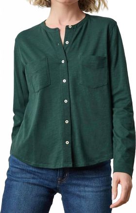 Lilla P Mandarin Collar Button Down Shirt In Spruce
