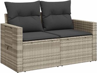 vidaXL Sof&aacute; De Jard&iacute;n Con Cojines 2 Plazas Rat&aacute;n Sint&eacute;tico Gris Claro Vidaxl