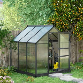 OUTSUNNY Walk-In Polycarbonate Greenhouse Plant Grow Galvanized Aluminium in Grey