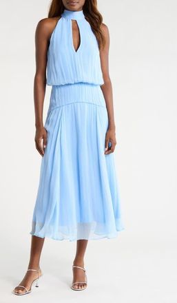 Staud Camryn Keyhole Crinkle Crepe Midi Dress in Clear Blue at Nordstrom, Size 16