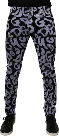 Dolce & Gabbana Mens Black Logo Monogram Cotton Skinny Denim Jeans Clothing