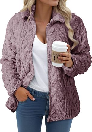Dokotoo Winter Fleece Jackets for Women Fashion Warm Fuzzy Womens Coats with Pockets Classic Zipper Stand Collar Casual Ladies Outwear Solid Color Womens Jack