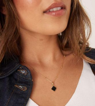 Abbott Lyon Collana in acciaio inossidabile resistente allacqua placcato oro 18 k con trifoglio nero smaltato