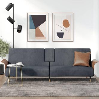 vidaXL Furniture Limited - Sof&aacute; Cama Con Portavasos Terciopelo Gris