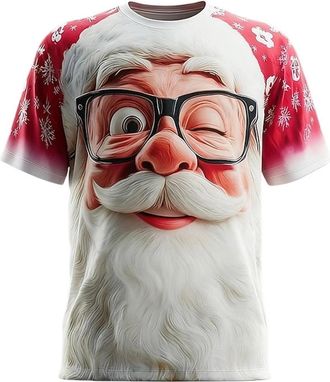 Generic Men Christmas T-Shirts Winter Xmas Tunic Tops Classic Santa Claus Meme Expression Pullover Tshirt Breathable Cartoon Printed Round Neck Streetwear(X01