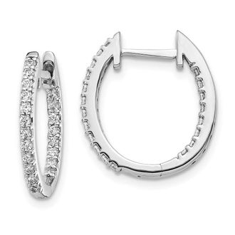 Diamond2Deal 14k White Gold 1/2 Ct Lab Grown Diamond In and Out Hinged Hoop Earrings