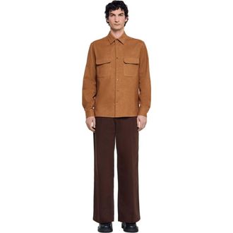 Sandro Flap pocket flannel shirt in Camel at Nordstrom, Size Xx-Large
