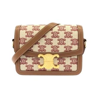 Celine Pre-owned Teen Triomphe Canvas Calf Shoulder Bag - Dames - Pre-owned - Beige - Maat: ONE Size Leer