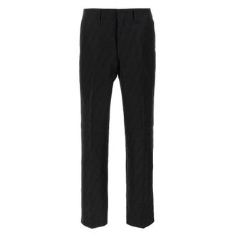 Fendi Black Linen FF Jacquard Pants, Brand Size 46 (Waist Size 30)