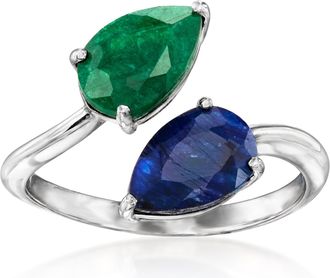 Ross-Simons Sapphire and. Emerald Toi Et Moi Ring in Sterling Silver