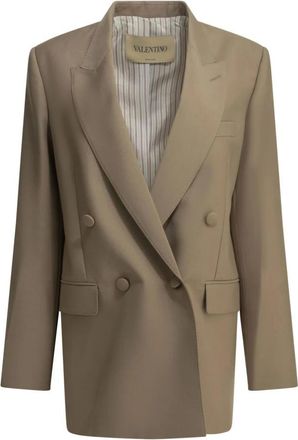 Valentino Dubbele Rij Knopen Mohair Blazer - Dames - Blazers - Beige - S - Wol - Jassen