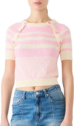 Steve Madden Rayna Stripe Short Sleeve Sweater in Pink Taffy at Nordstrom, Size X-Large