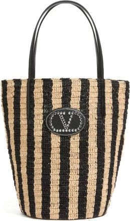 Valentino VLogo Raffia Tote - Dames - Tassen - Beige - Maat: ONE Size