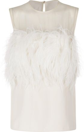 Alberta Ferretti White Graphic Print Feather Tank Top