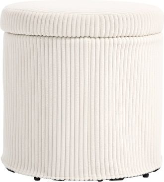 HOMCOM Round Storage Ottoman with Lid - Vanity Stool with Storage - Beige | TJ Hughes