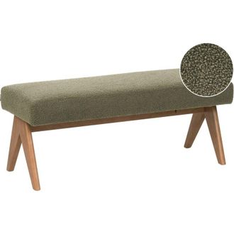 Beliani Boucle Bed Bench Hallway Seat Bench Wooden Legs Green and Dark Brown Tamre