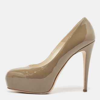 Brian Atwood Grey Patent Leather Platform Pumps