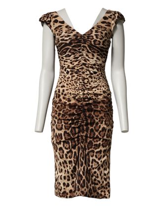 Dolce & Gabbana Brown Leopard Sleeveless Sheath Midi Womens Dress