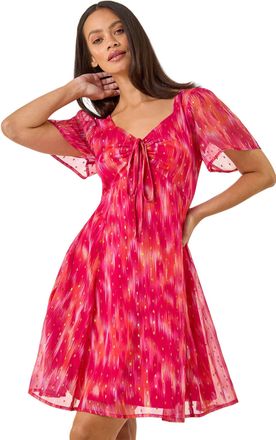 DUSK Womens Blurred Foil Print Dress - Red - Size 12 UK