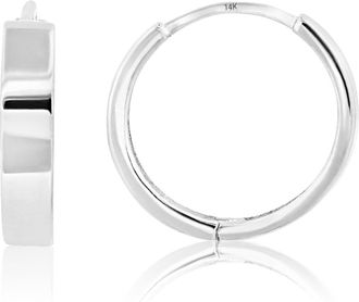 MAX + STONE Solid 14k Yellow or White Gold Huggie Domed or Flat Style Small Hoop Earrings