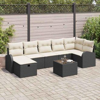 vidaXL Vidaxl - Conjunto De Sof&aacute; De Jard&iacute;n Con Coj&iacute;n 8 Pcs Negro Y Crema