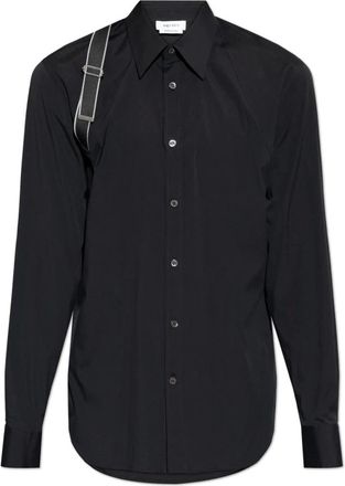 Alexander McQueen Alexander McQueen, Casual Shirts, male, Black, Size: 2XL Logo Harness Shirt