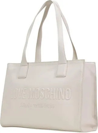 Love Moschino Womens Embossed Logo Tote Beige Polyurethane