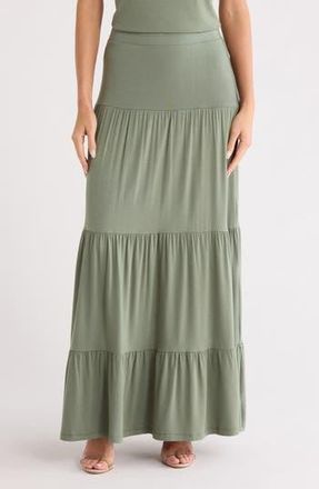 Renee C Tiered Jersey Maxi Skirt in Olive at Nordstrom Rack, Size X-Small