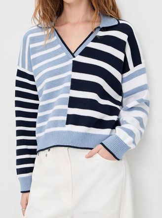 Splendid Arden Stripe Polo Sweater In Navy/sea Breeze
