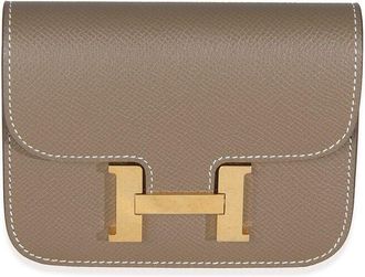 Herm&egrave;s Grey Epsom Constance Leather Slim Wallet Ghw (Authentic Pre-Loved)