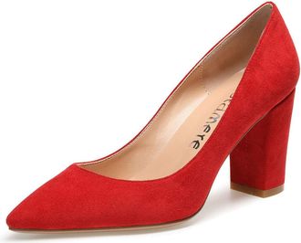 Castamere Womens Block Heel Pointed Toe Slip-On Court Shoes 3.2 in Heeled Suede Red Pumps UK 10.5