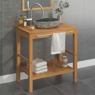 vidaXL Mueble Tocador Madera Teca Maciza Con Lavabo De Piedra De R&iacute;o Vidaxl