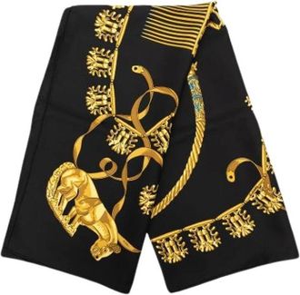 Herm&egrave;s Pre-owned Les Cavaliers dOr Scarf - Dames - Vintage Accessoires - Zwart - ONE Size - Vintage