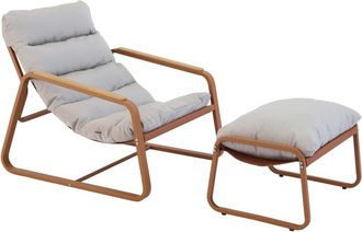 Oviala Sillón relax de acero y textileno con reposapiés de terracota