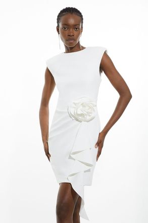 Karen Millen Womens Scuba Rosette Detail Woven Mini Dress - White Polyamide - Size 12 UK