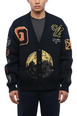 Off-white Blue Knitted V Neck Cardigan