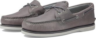 Sperry Top-Sider Gold Tumbled Mens Gray Leather 2-Eye Slip On Boat Shoes GAL437