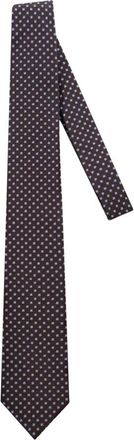 Corneliani Zijde- en katoenen stropdas met borduursel - Heren - Accessoires - Bruin - Maat: ONE Size Katoen