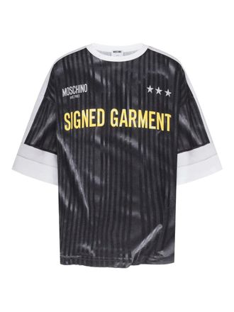 Moschino Loose-Fit T-Shirt With Vertical Stripes And Statement Print