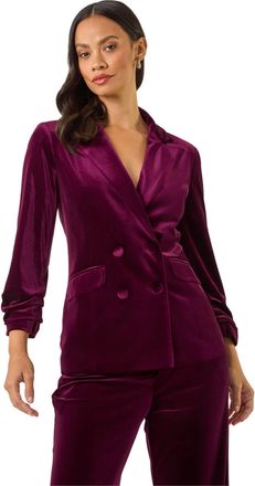 DUSK Womens Double Breasted Velvet Blazer - Burgundy - Size 10 UK