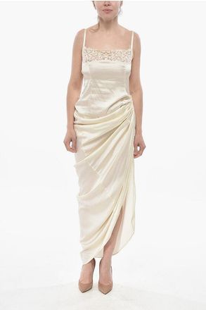 Jacquemus Asymmetric Satin Dress with Lace Detail size 42