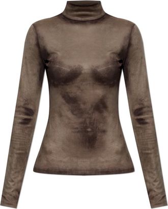 Acne Studios Bedrukte coltrui - Dames - Longsleeves - Bruin - M - Leer - Tops