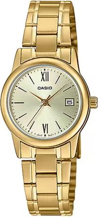 Casio Womens Gold-Tone Stainless Steel Watch with Champagne Dial - LTP-V002G-9B3UDF
