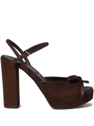 Miu Miu bow-detail block-heel sandals - Brown