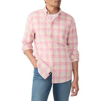 Faherty Breeze Linen Blend Button-Down Shirt in Redstone Valley Plaid at Nordstrom Rack, Size Xx-Large