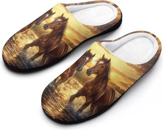 Generic Horse Lake Sunset Womens Slippers Warm House Slippers Indoor House Shoes with Anti-Skid Rubber Sole